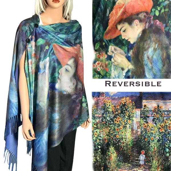 Reversible Art Design Soft Touch Button Scarves