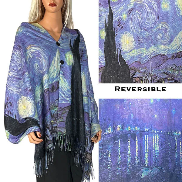 Reversible Art Design Soft Touch Button Scarves