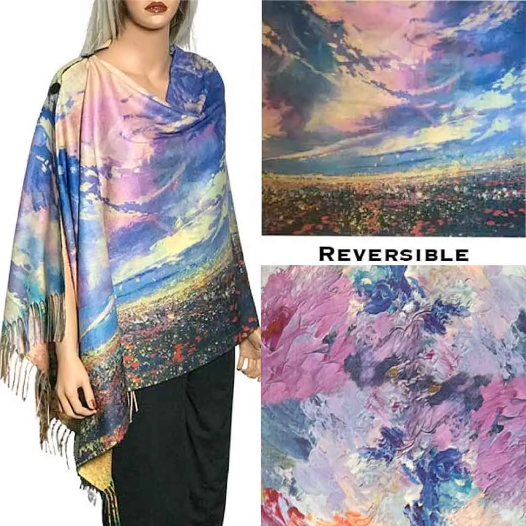 Reversible Art Design Soft Touch Button Scarves