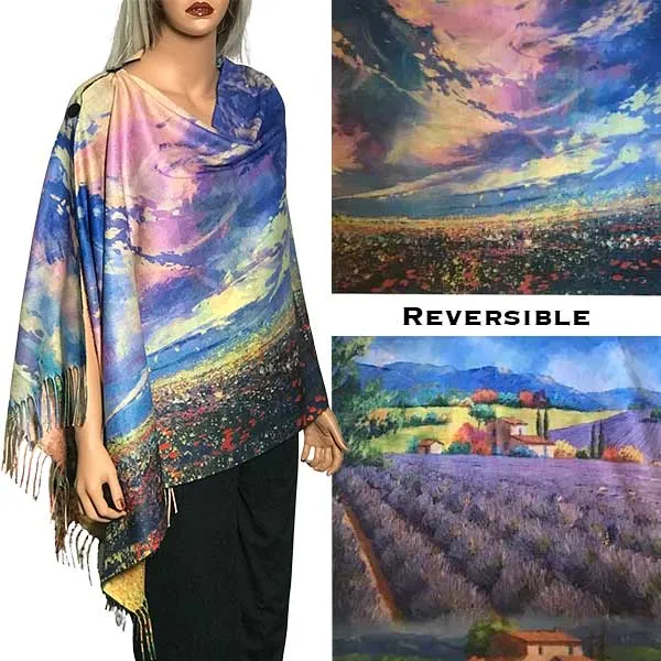 Reversible Art Design Soft Touch Button Scarves