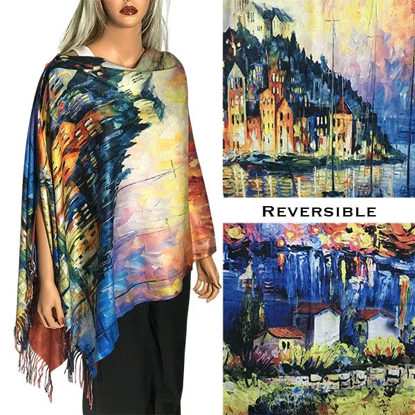 Reversible Art Design Soft Touch Button Scarves