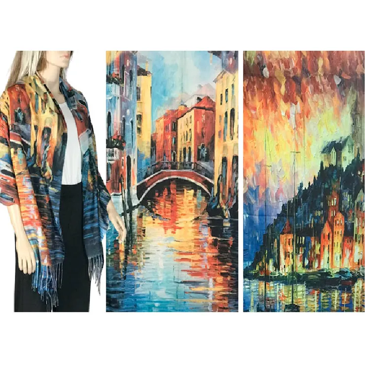 Reversible Art Design Soft Touch Button Scarves