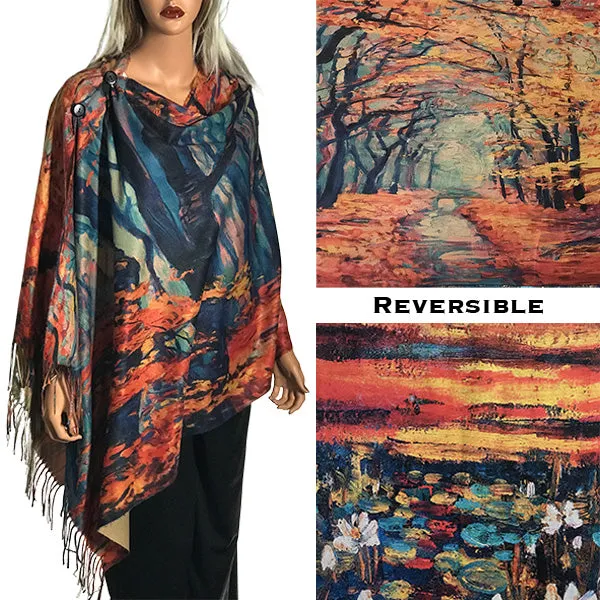 Reversible Art Design Soft Touch Button Scarves