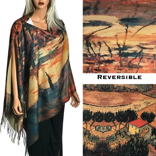 Reversible Art Design Soft Touch Button Scarves