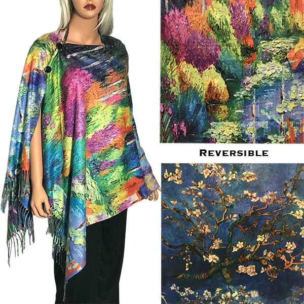 Reversible Art Design Soft Touch Button Scarves