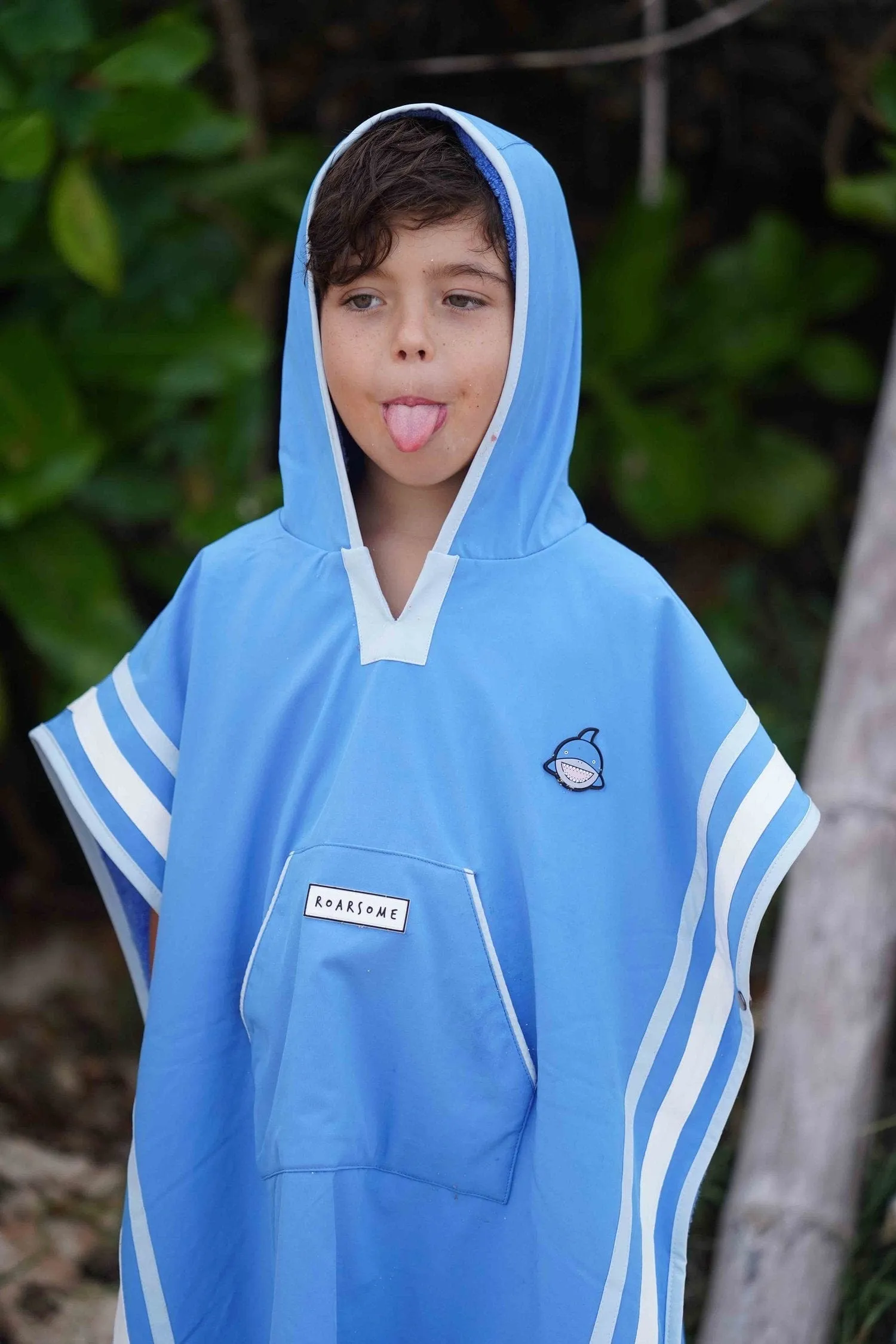 Roarsome Boys Reef The Shark Poncho Towel in Blue