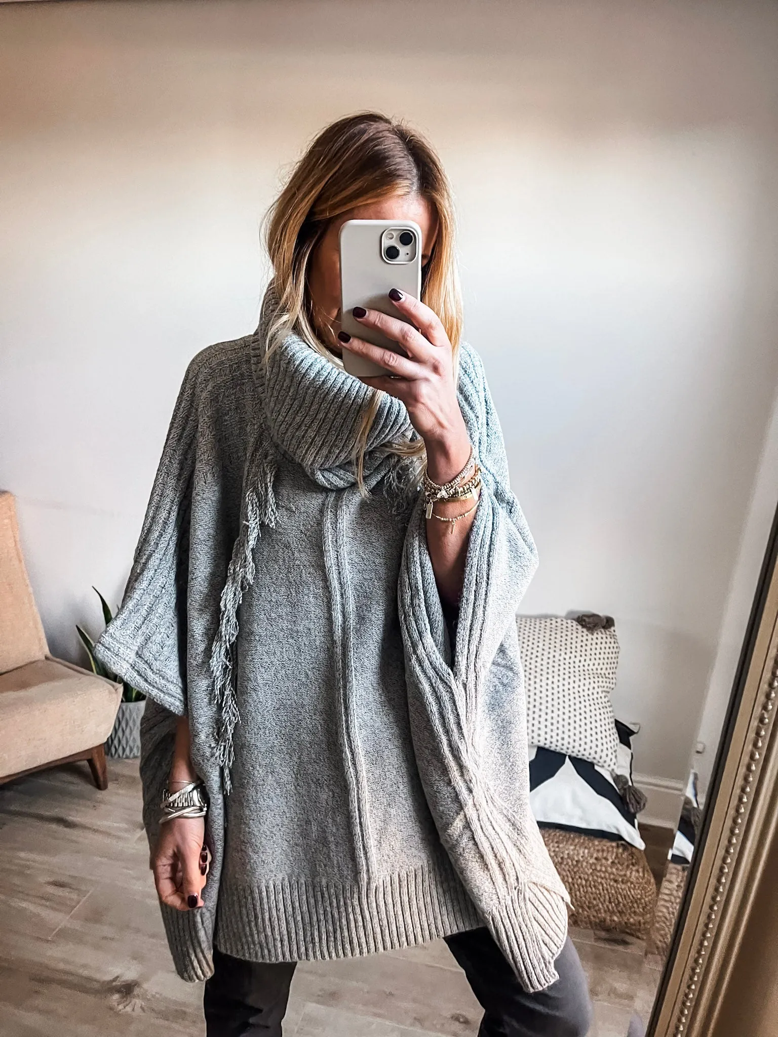 Roll Neck Tassel Poncho