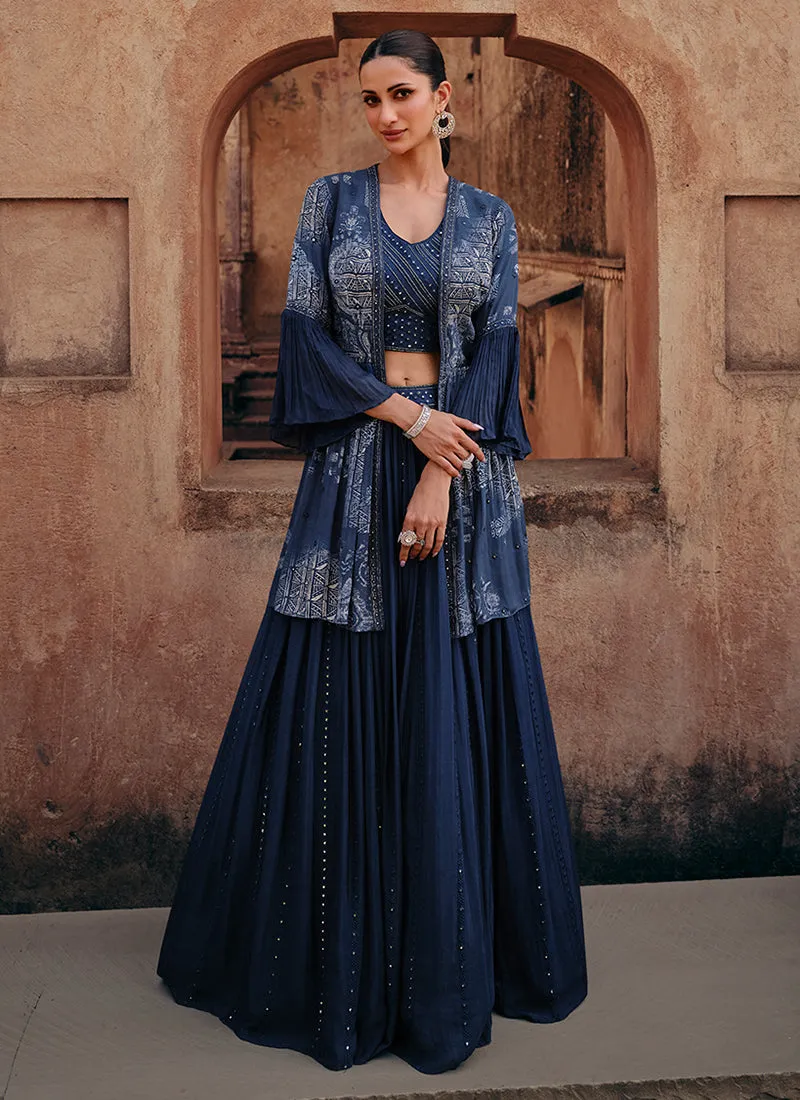 Royal Blue Jacket Style Lehenga