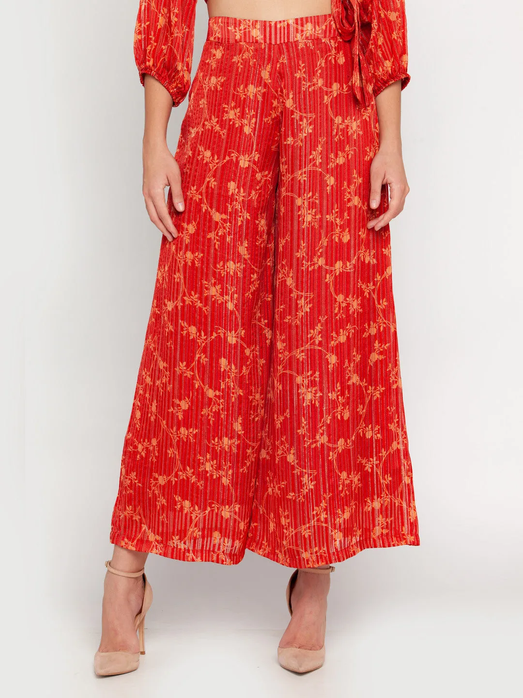 Rust Printed Elasticated Palazzo