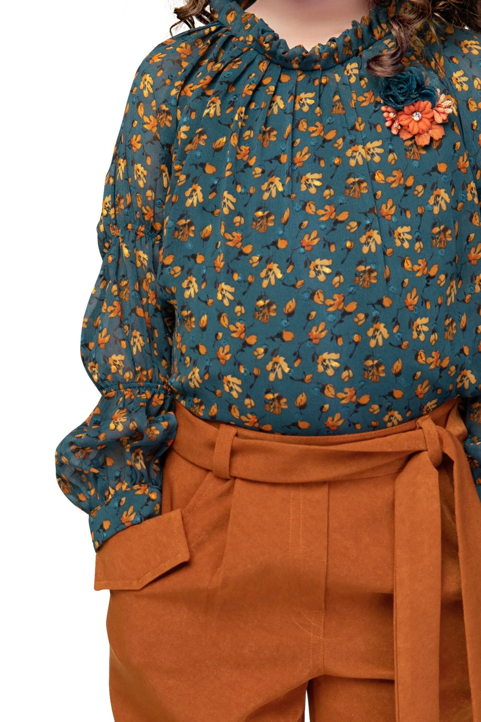 Rust with Blue Digital Print Culottes Set for Girls