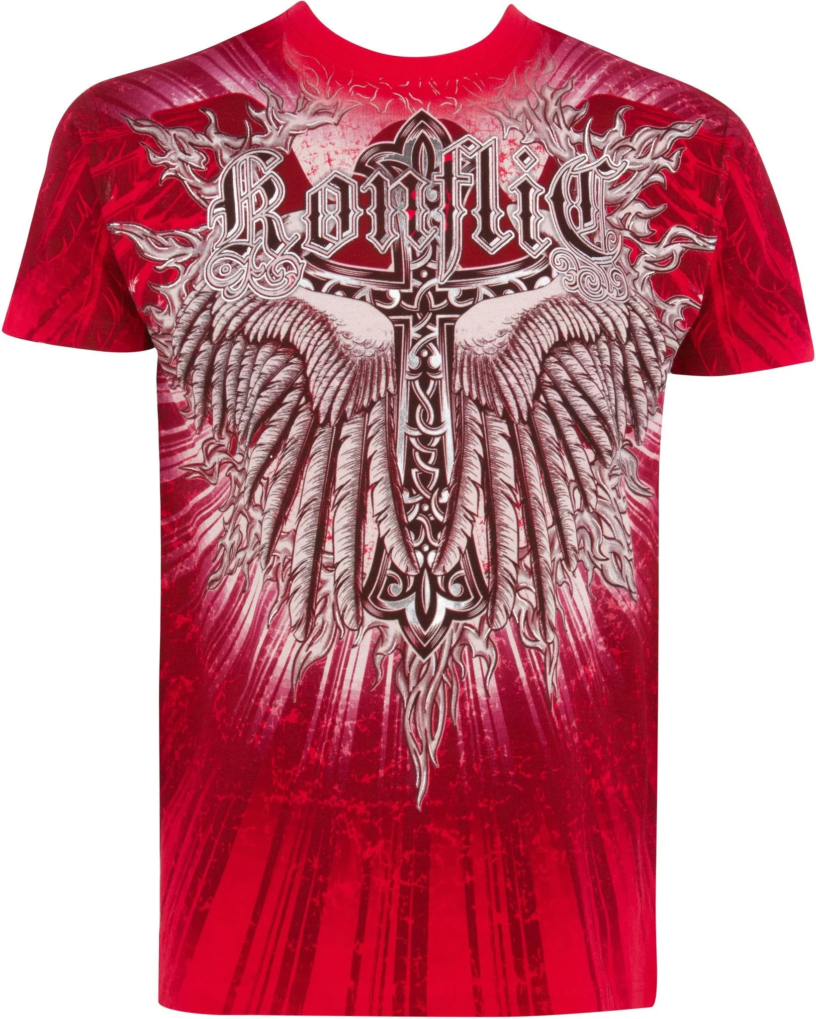 Sakkas Alijah Wings In Flames Celtic Cross Mens Graphic T-Shirt