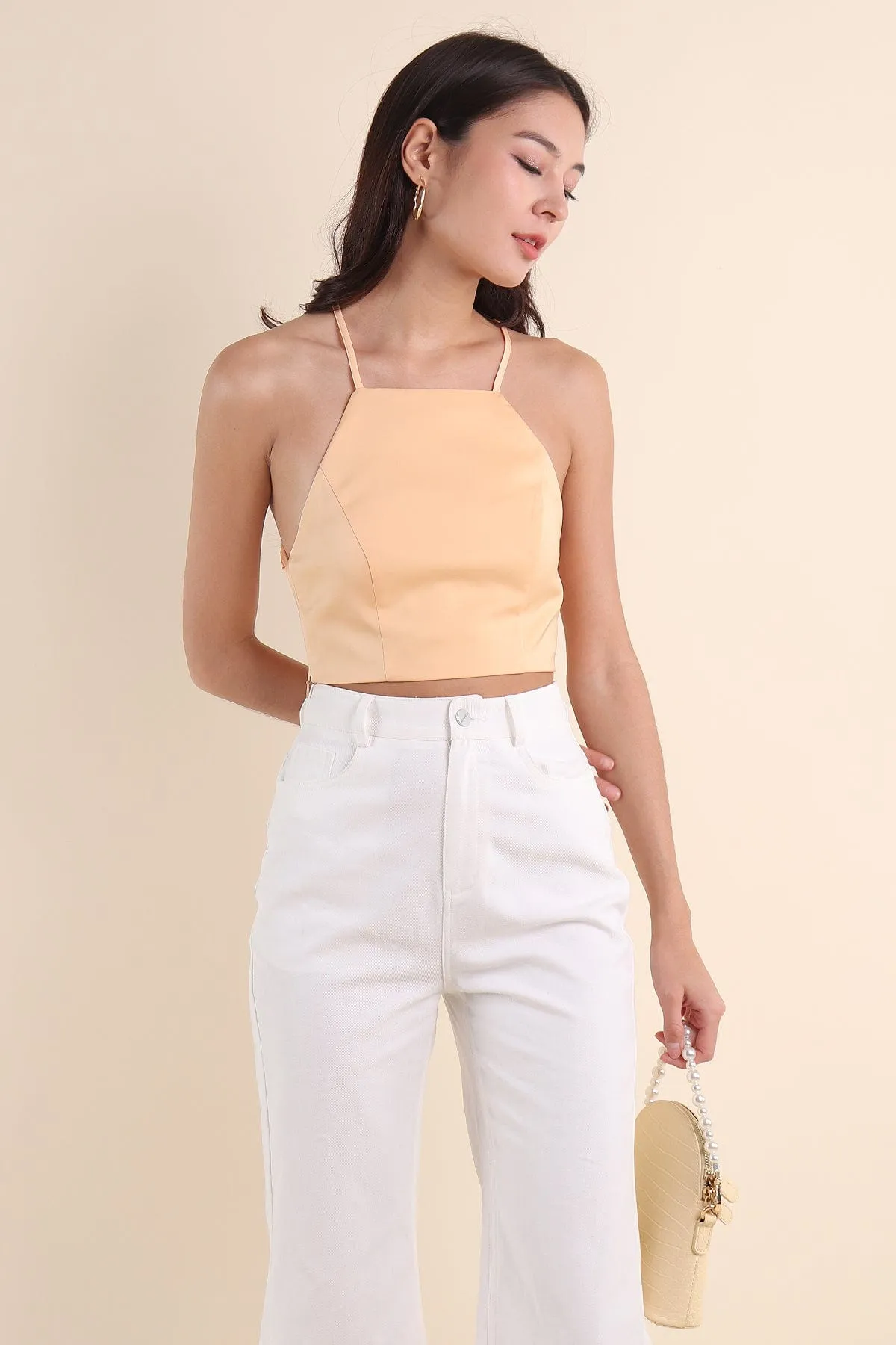 SCARLETT HALTER TIE-BACK TOP IN MARIGOLD YELLOW