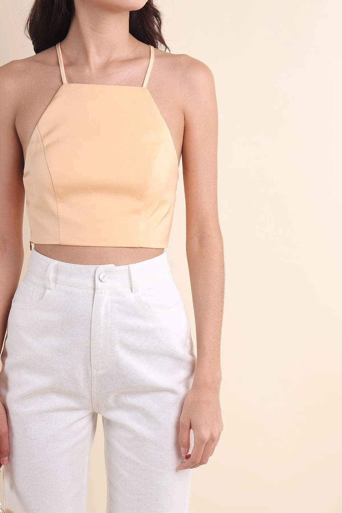 SCARLETT HALTER TIE-BACK TOP IN MARIGOLD YELLOW