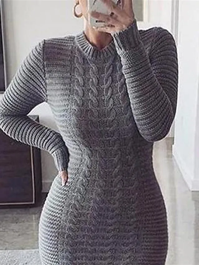 Sexy Stand Collar Long Sleeve Sweater Dress