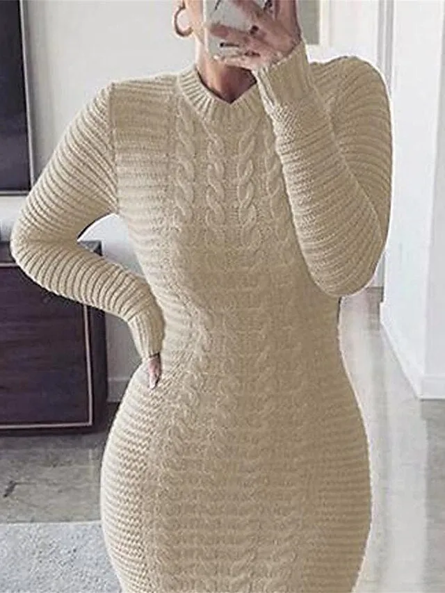 Sexy Stand Collar Long Sleeve Sweater Dress