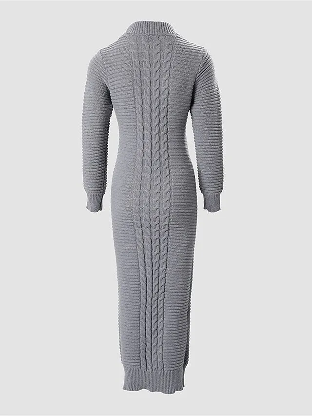 Sexy Stand Collar Long Sleeve Sweater Dress