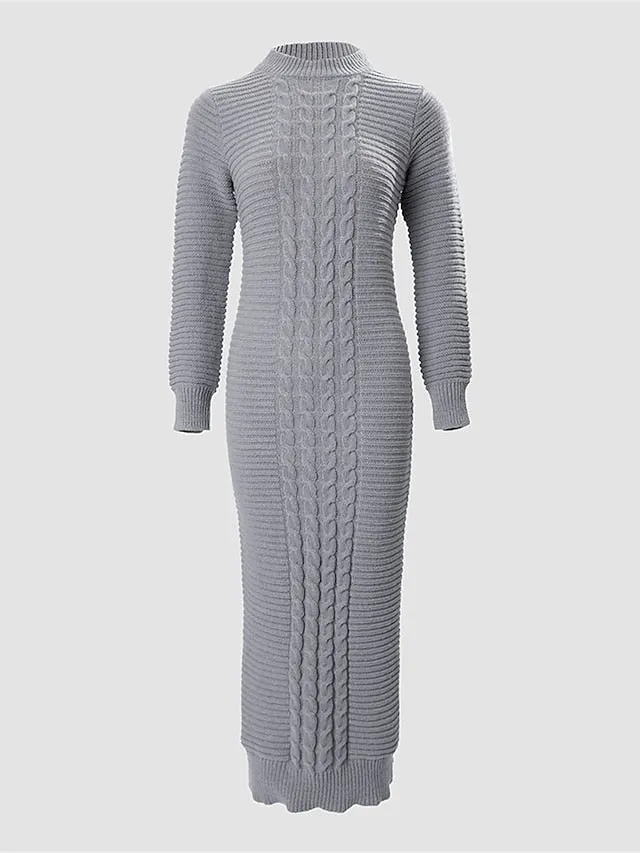 Sexy Stand Collar Long Sleeve Sweater Dress