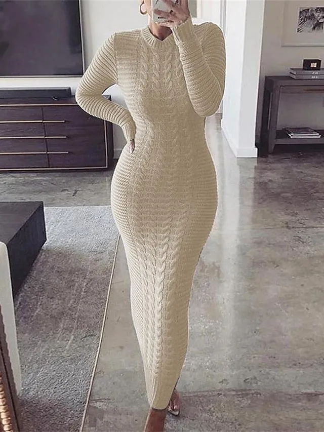 Sexy Stand Collar Long Sleeve Sweater Dress