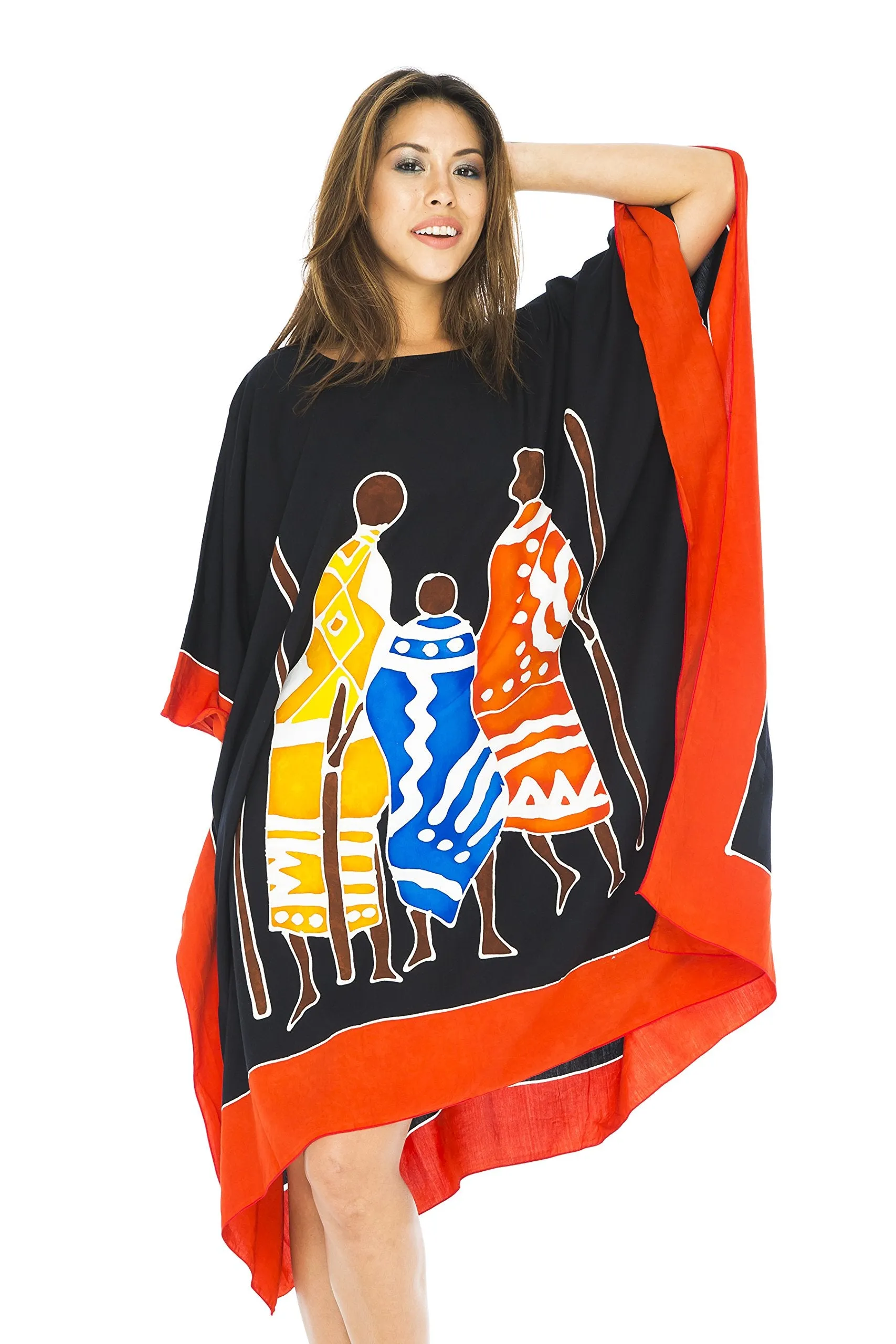 Short Hand Painted African Poncho Tunic Cover Up