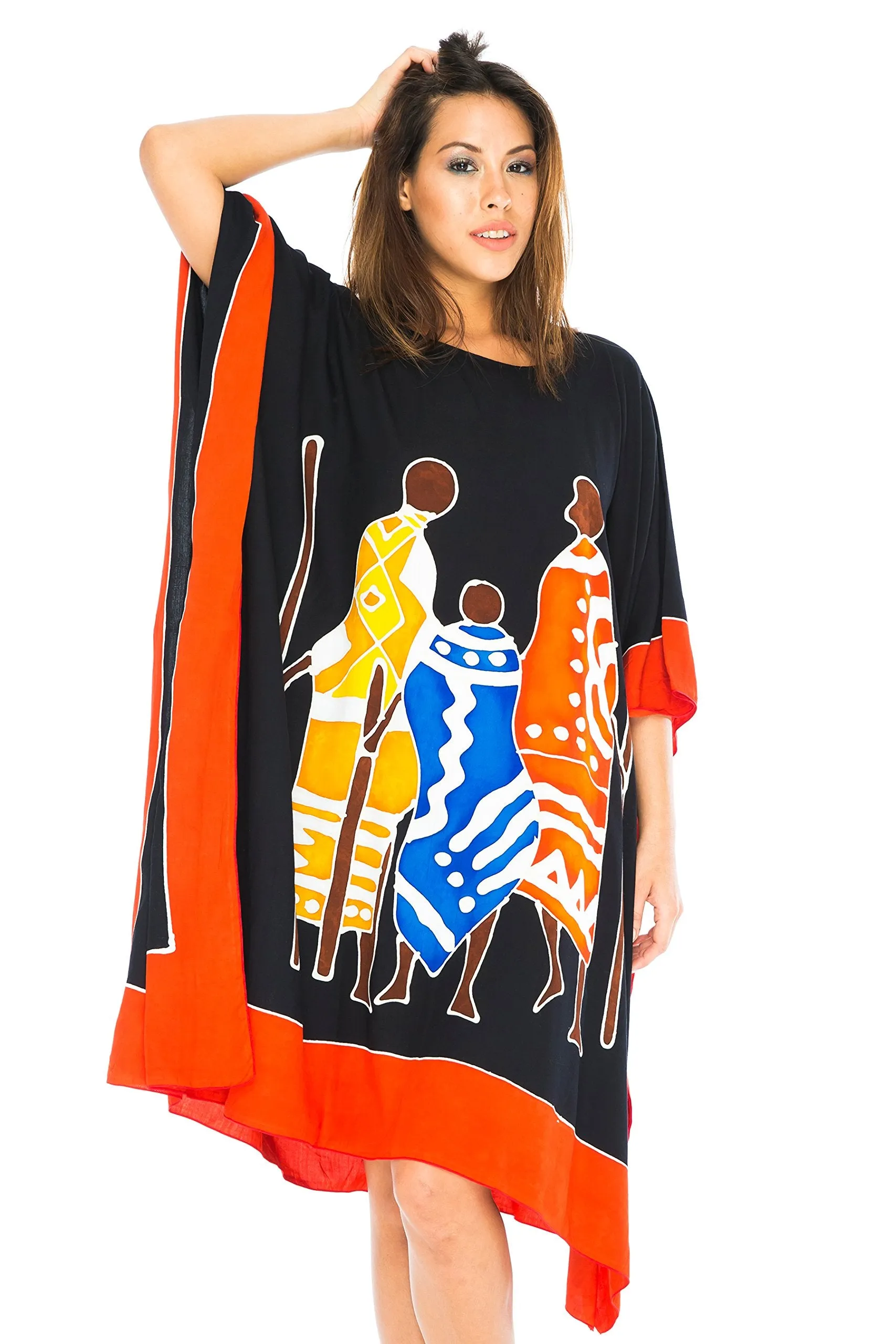 Short Hand Painted African Poncho Tunic Cover Up