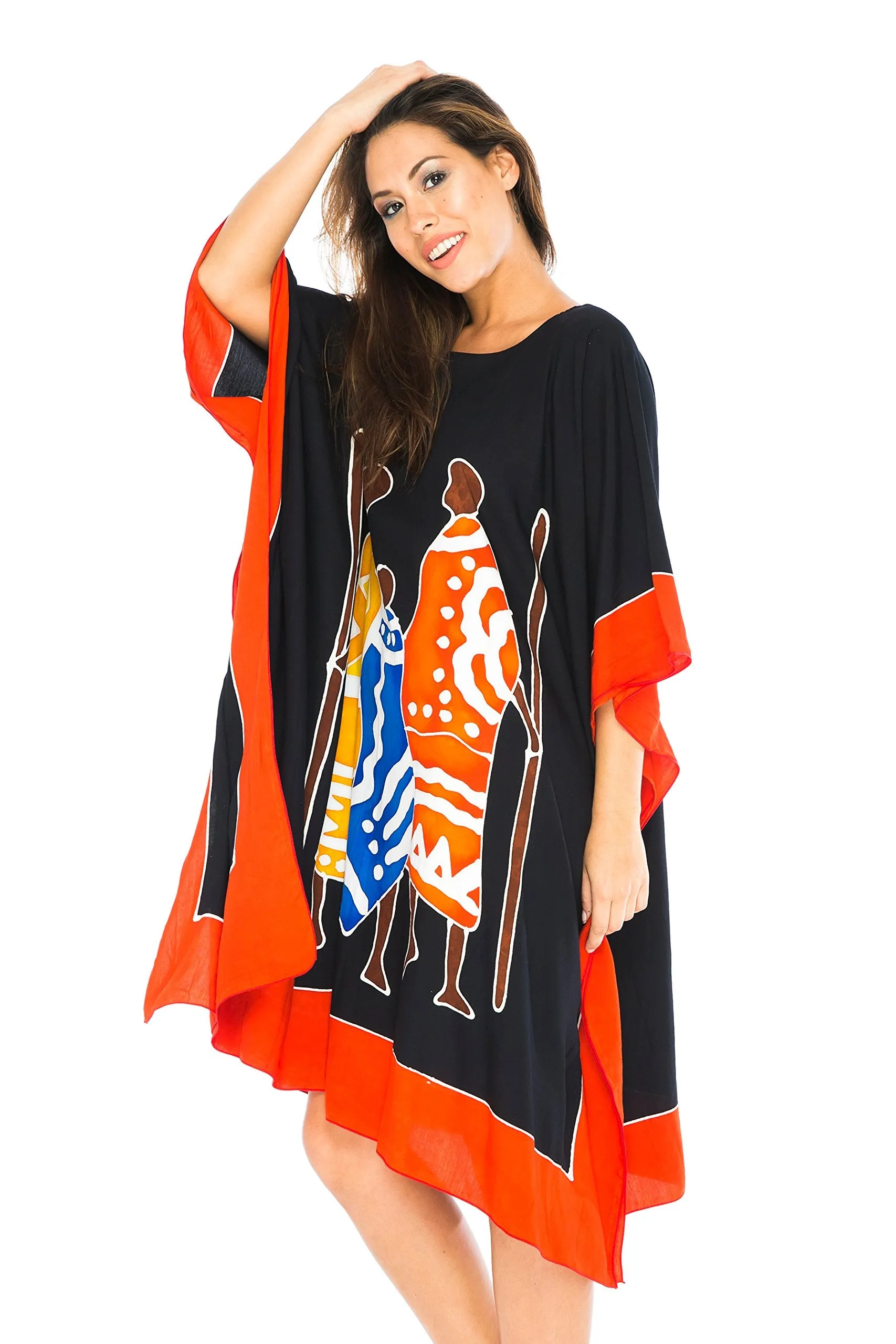 Short Hand Painted African Poncho Tunic Cover Up