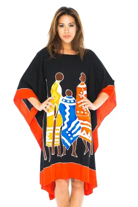 Short Hand Painted African Poncho Tunic Cover Up