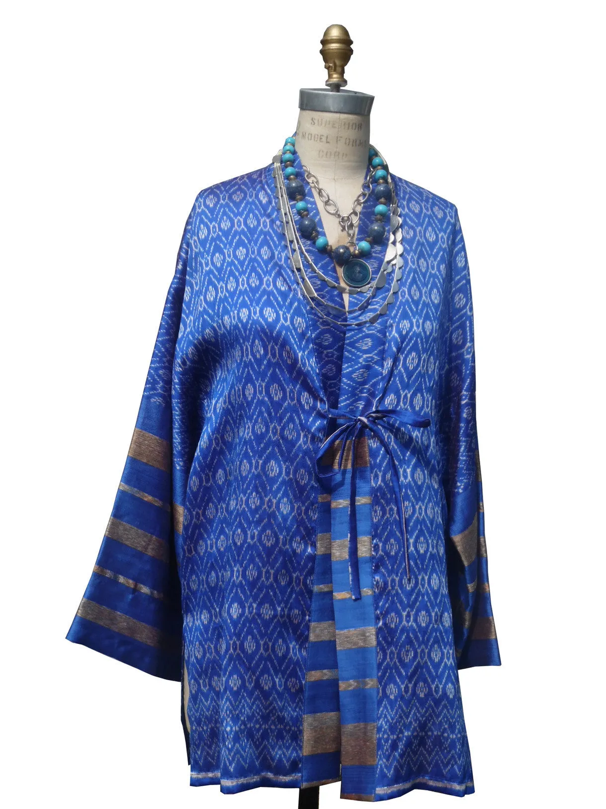 Silk Ikat Organza Long Tunic Deep Green