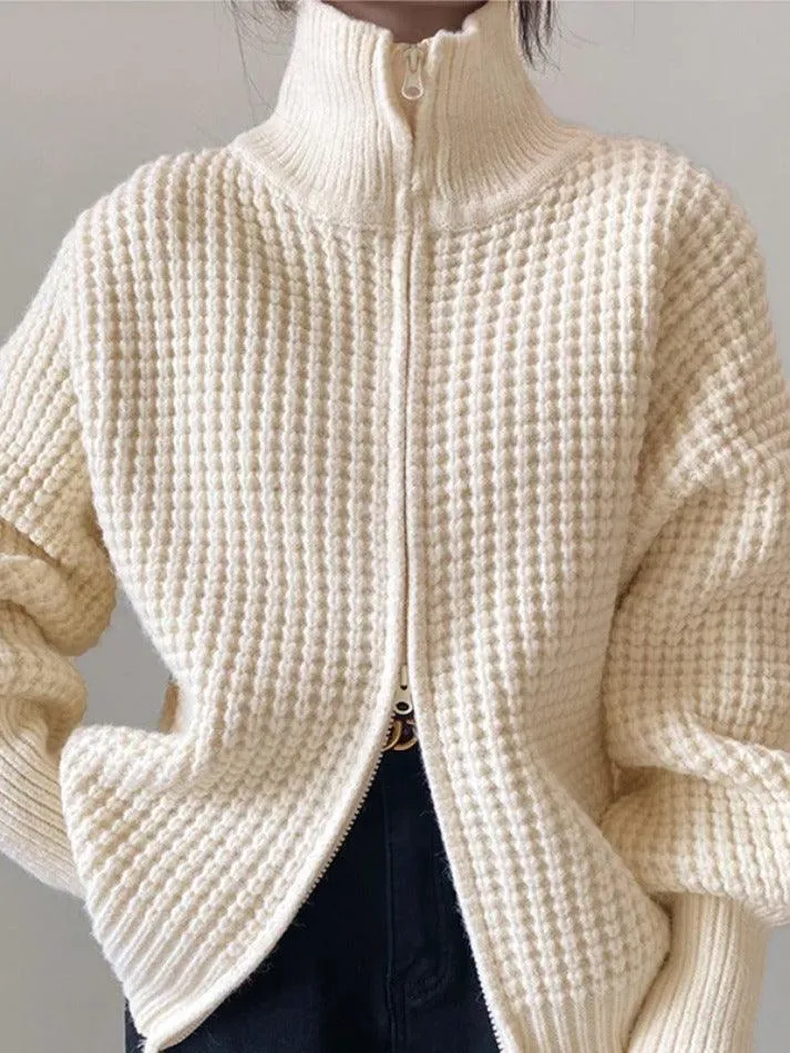 Solid Double Zip Turtleneck Sweater