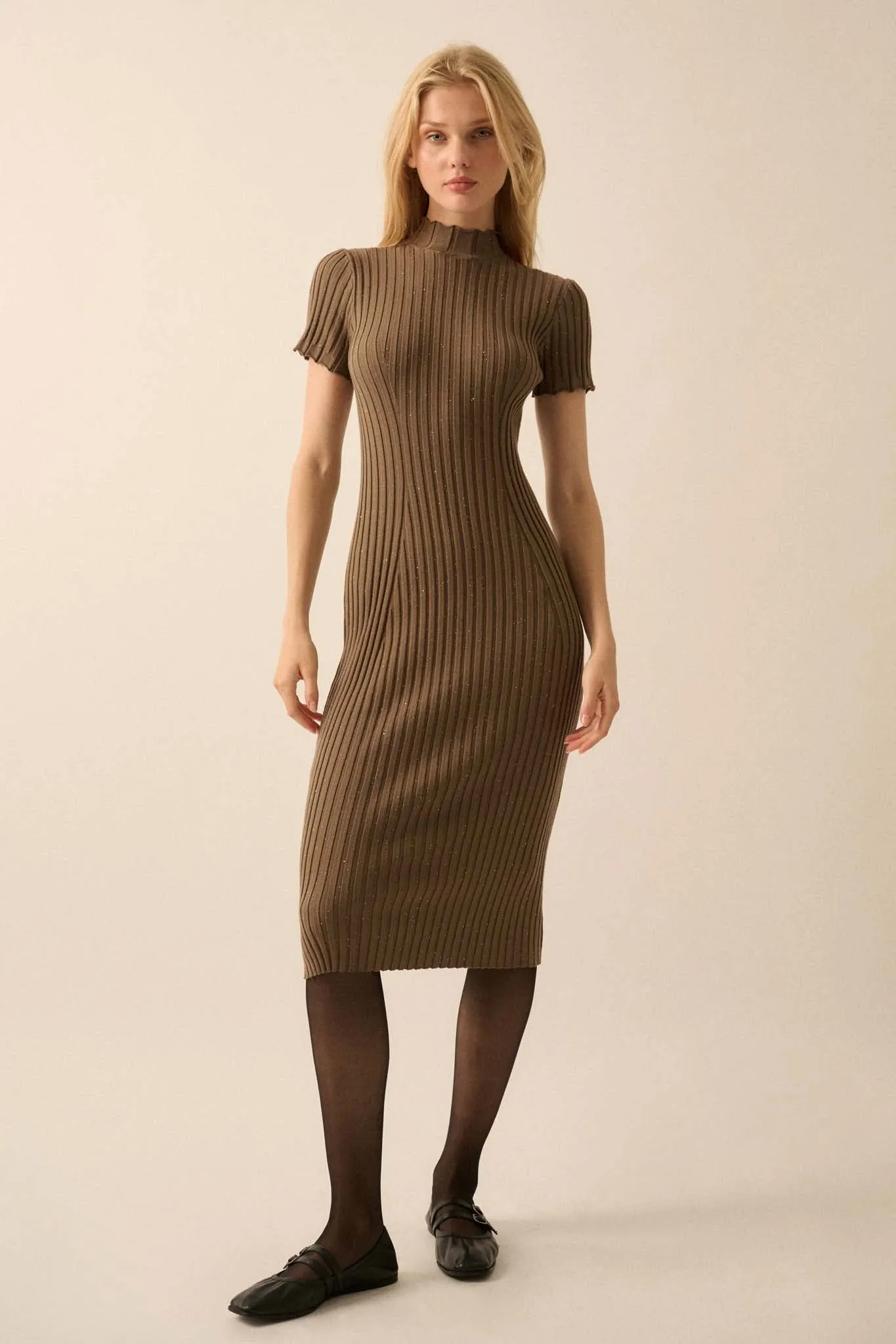 Sparks Fly Sequin Rib-Knit Midi Sweater Dress