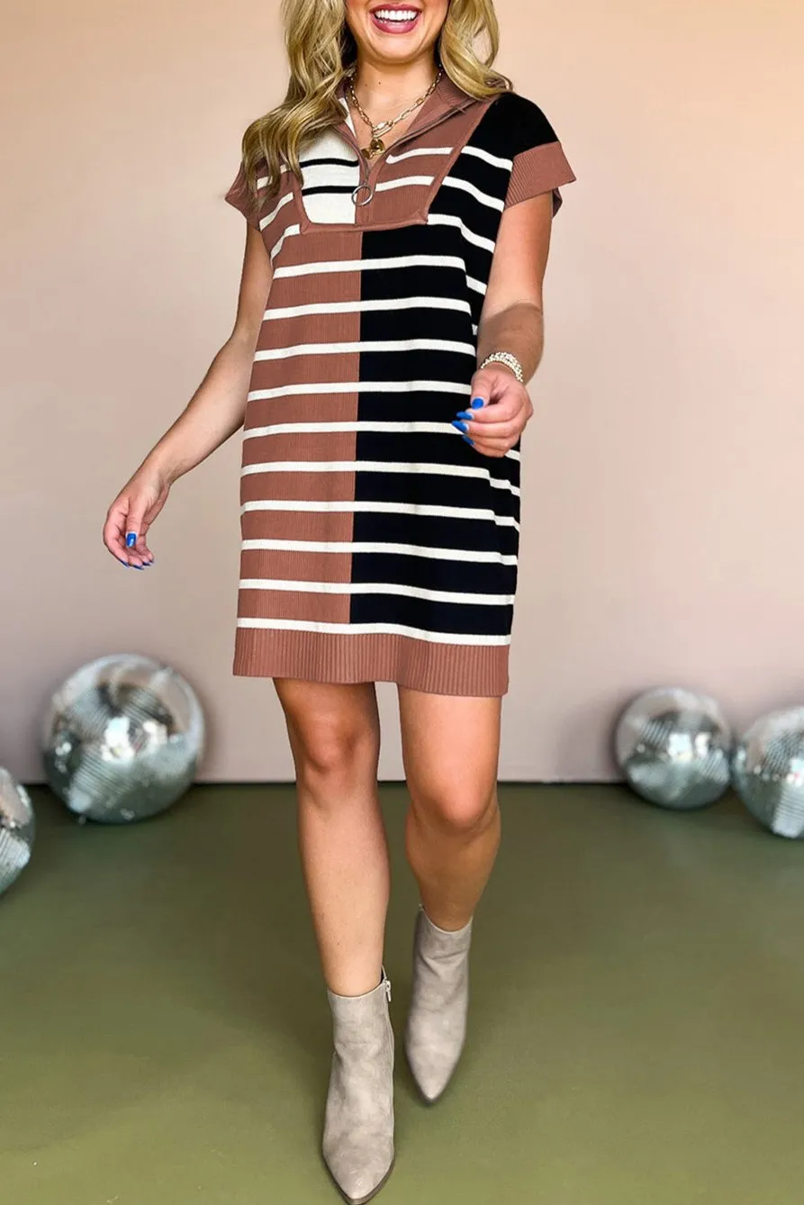 Stripe Colorblock Short Sleeve Sweater Dress