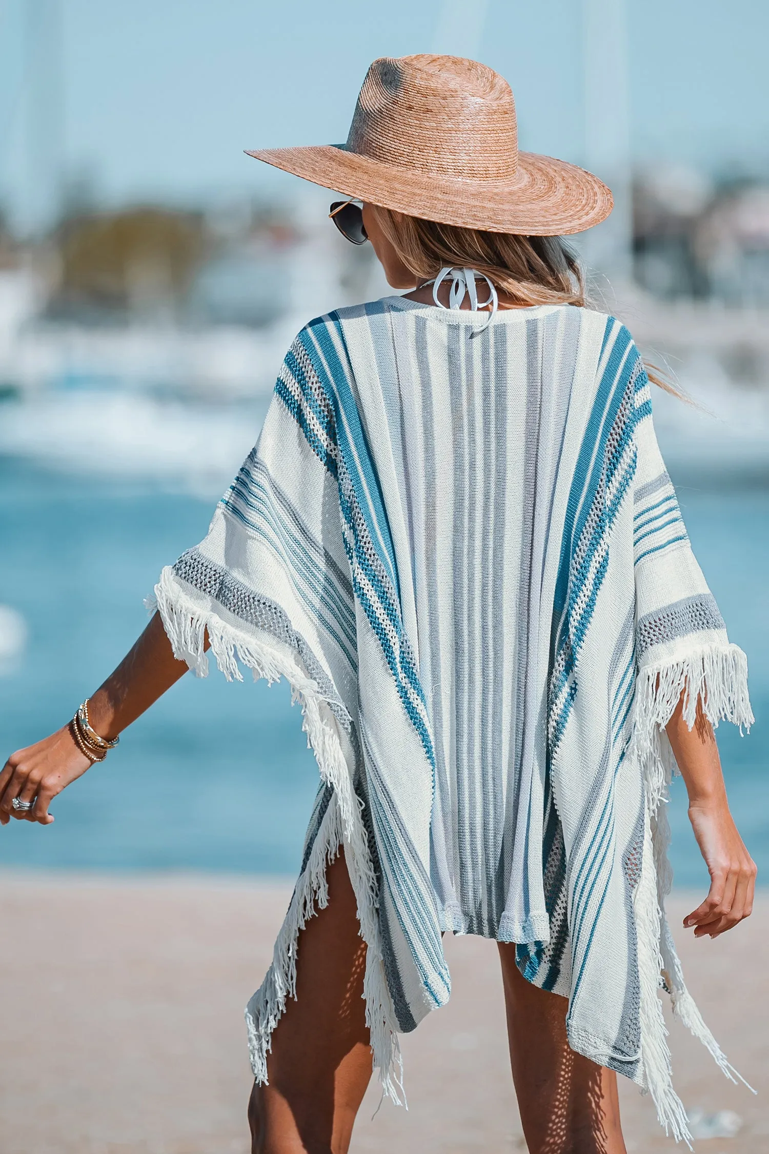 Striped Fringe Cover-Up Poncho