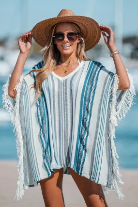 Striped Fringe Cover-Up Poncho