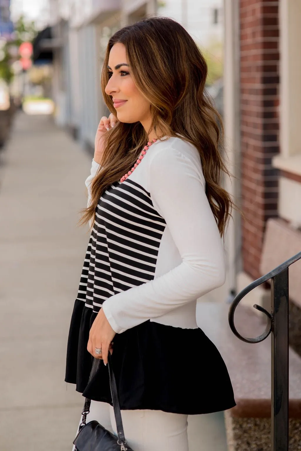 Striped Front Blouse Bottom Tee