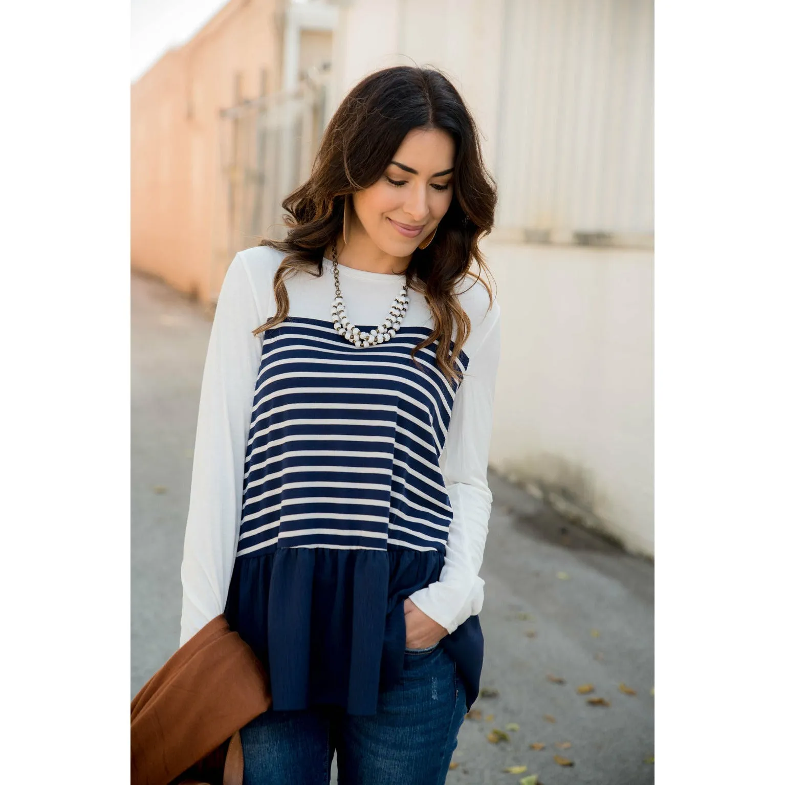 Striped Front Blouse Bottom Tee