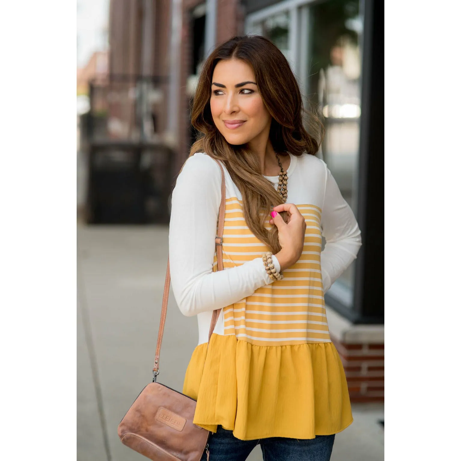 Striped Front Blouse Bottom Tee