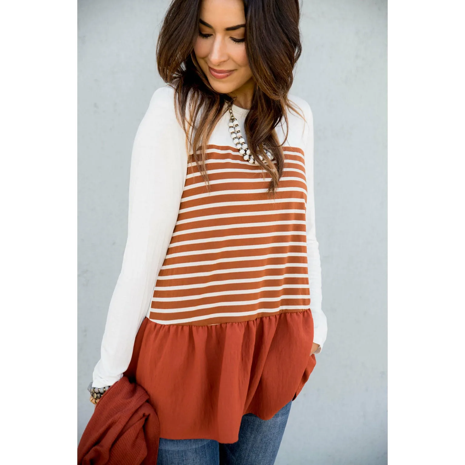 Striped Front Blouse Bottom Tee