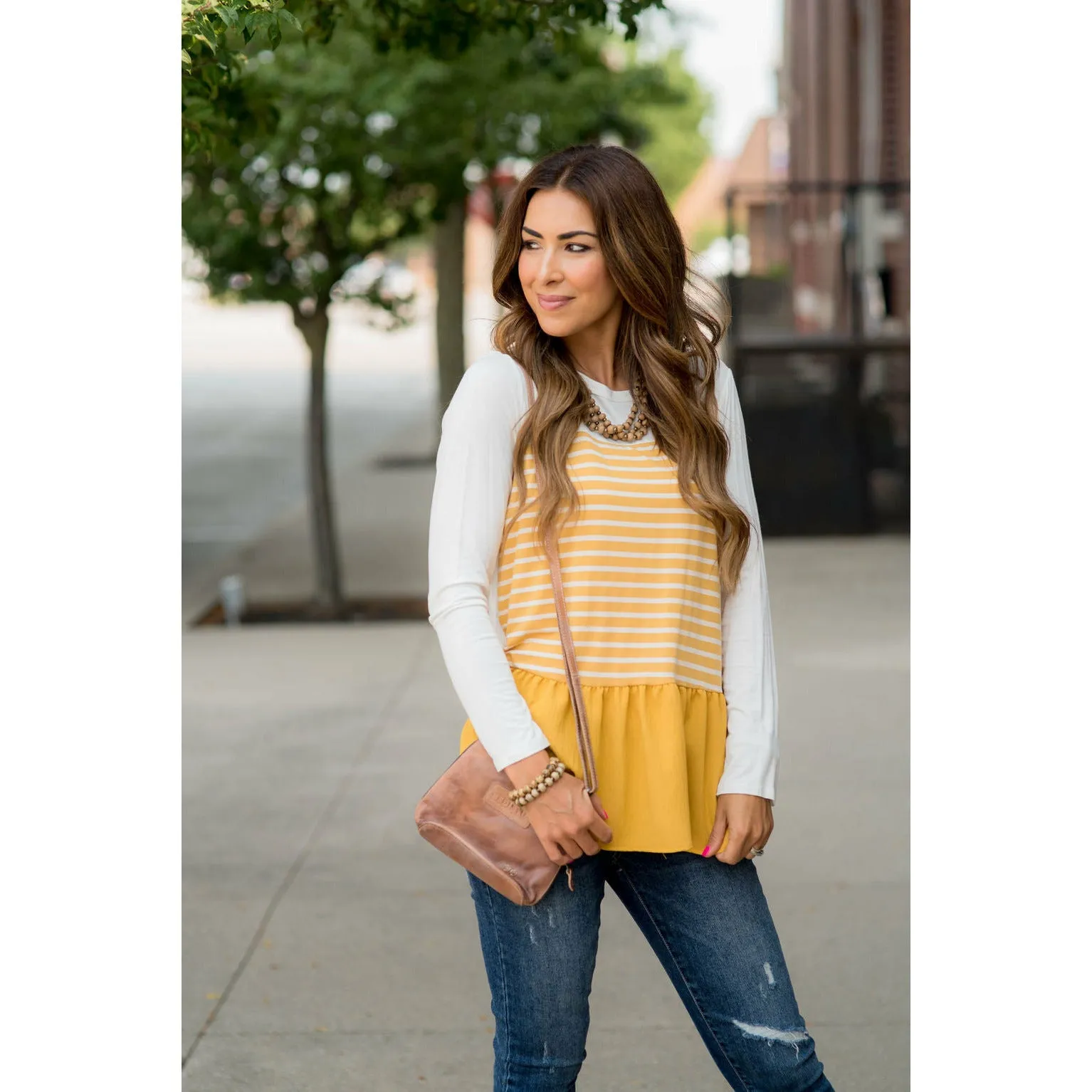 Striped Front Blouse Bottom Tee