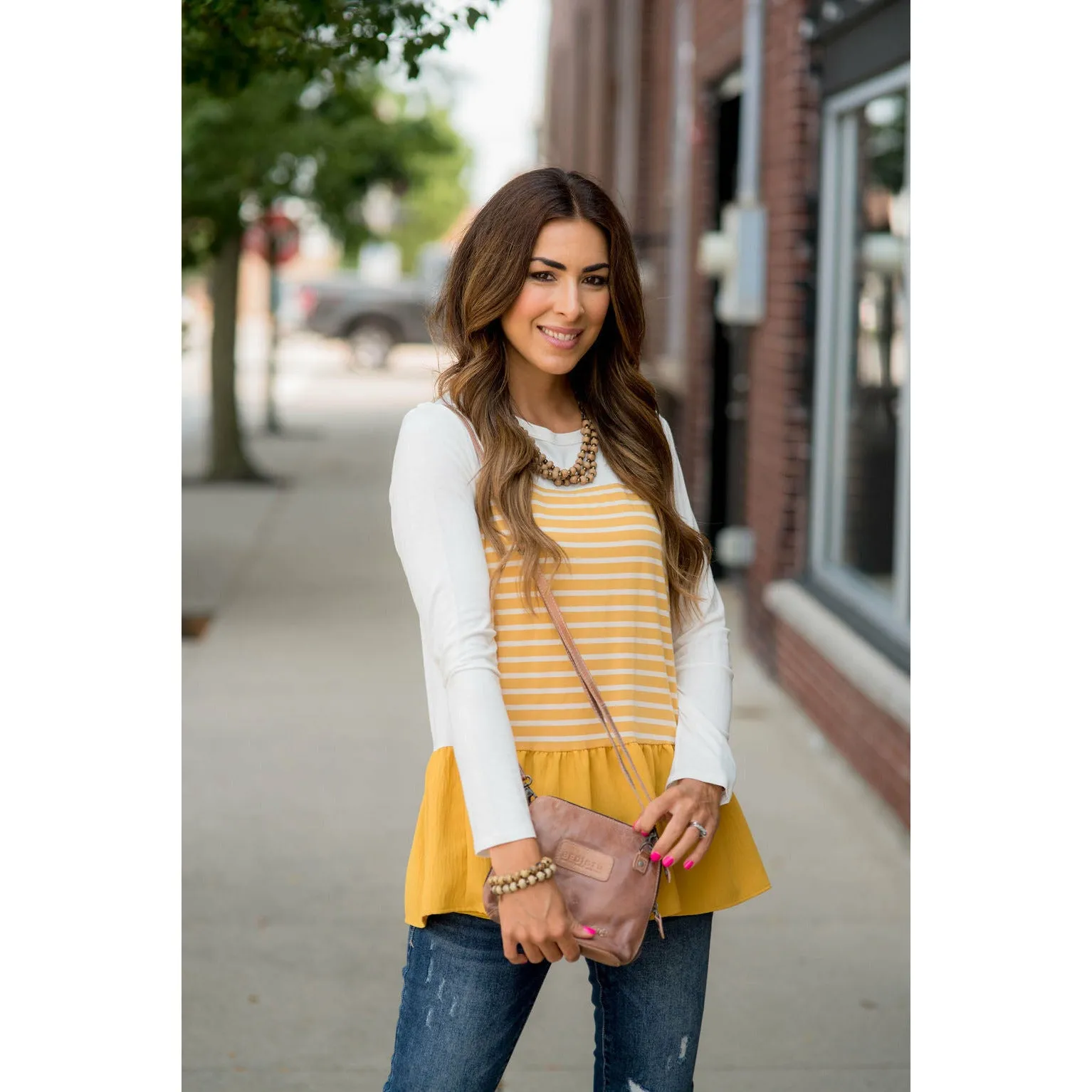 Striped Front Blouse Bottom Tee