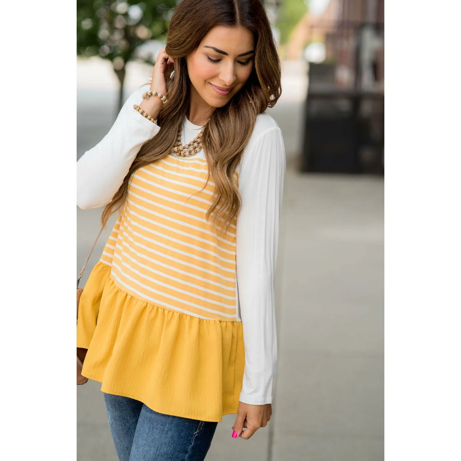 Striped Front Blouse Bottom Tee