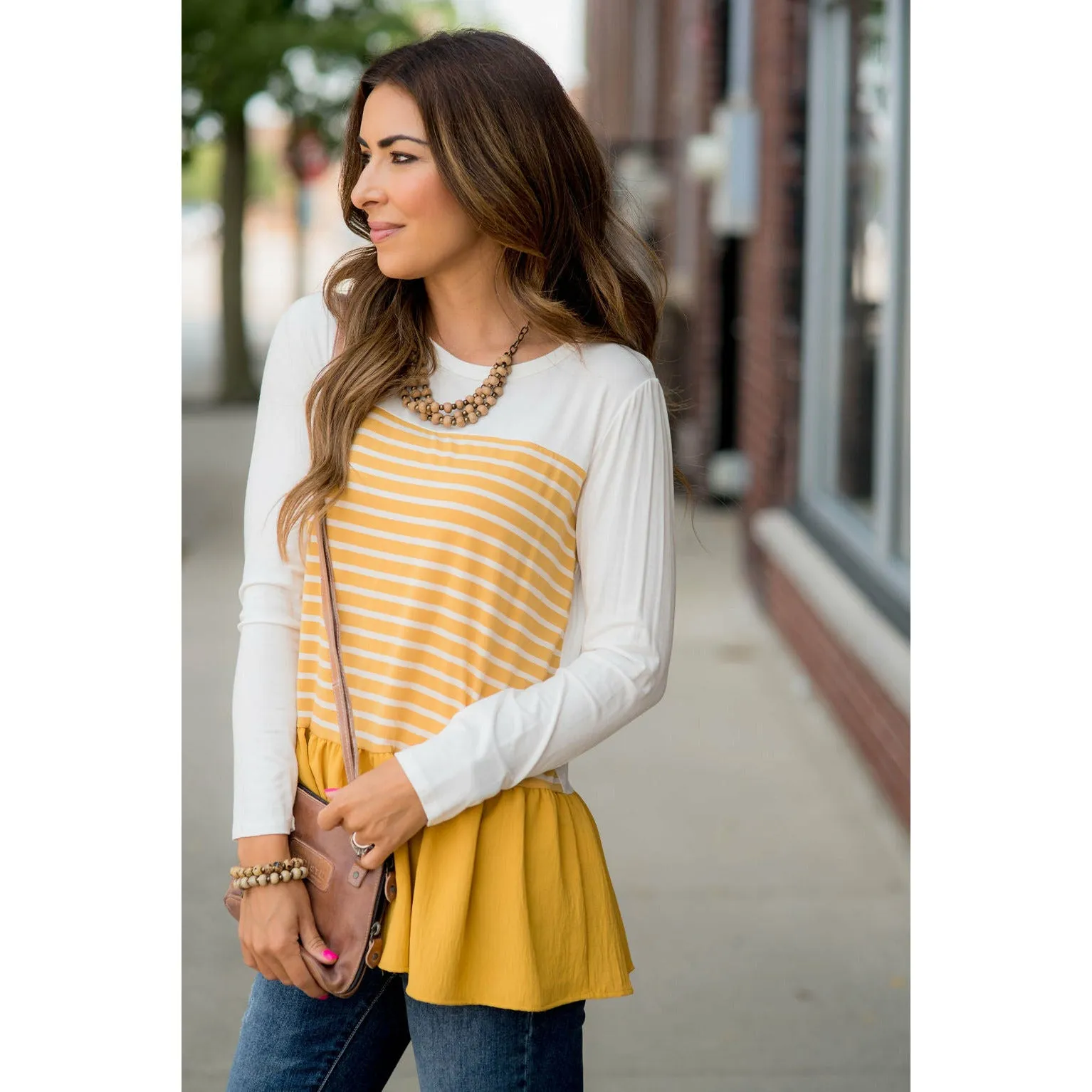 Striped Front Blouse Bottom Tee