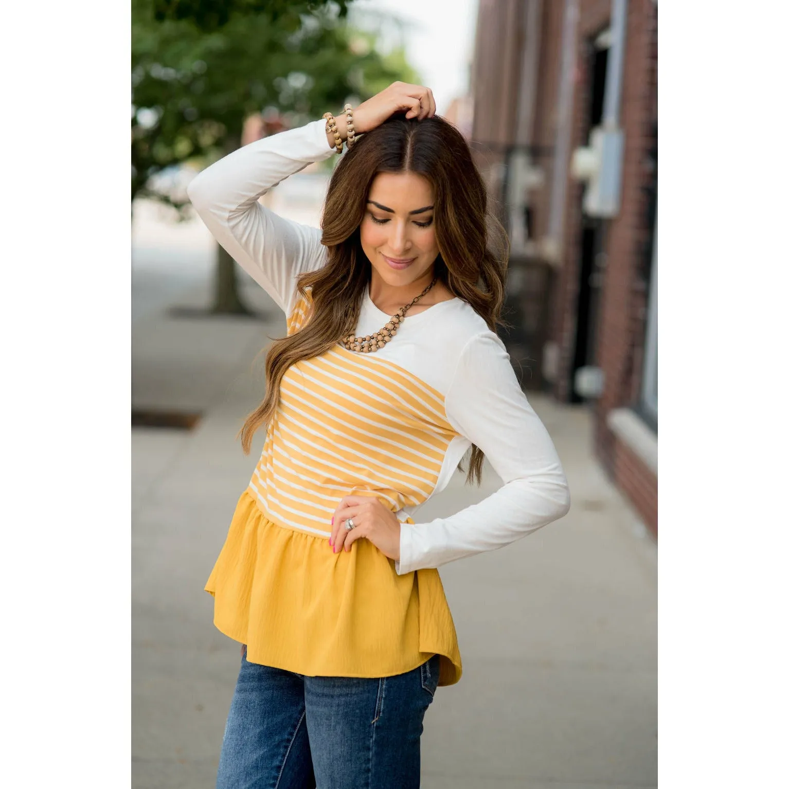 Striped Front Blouse Bottom Tee