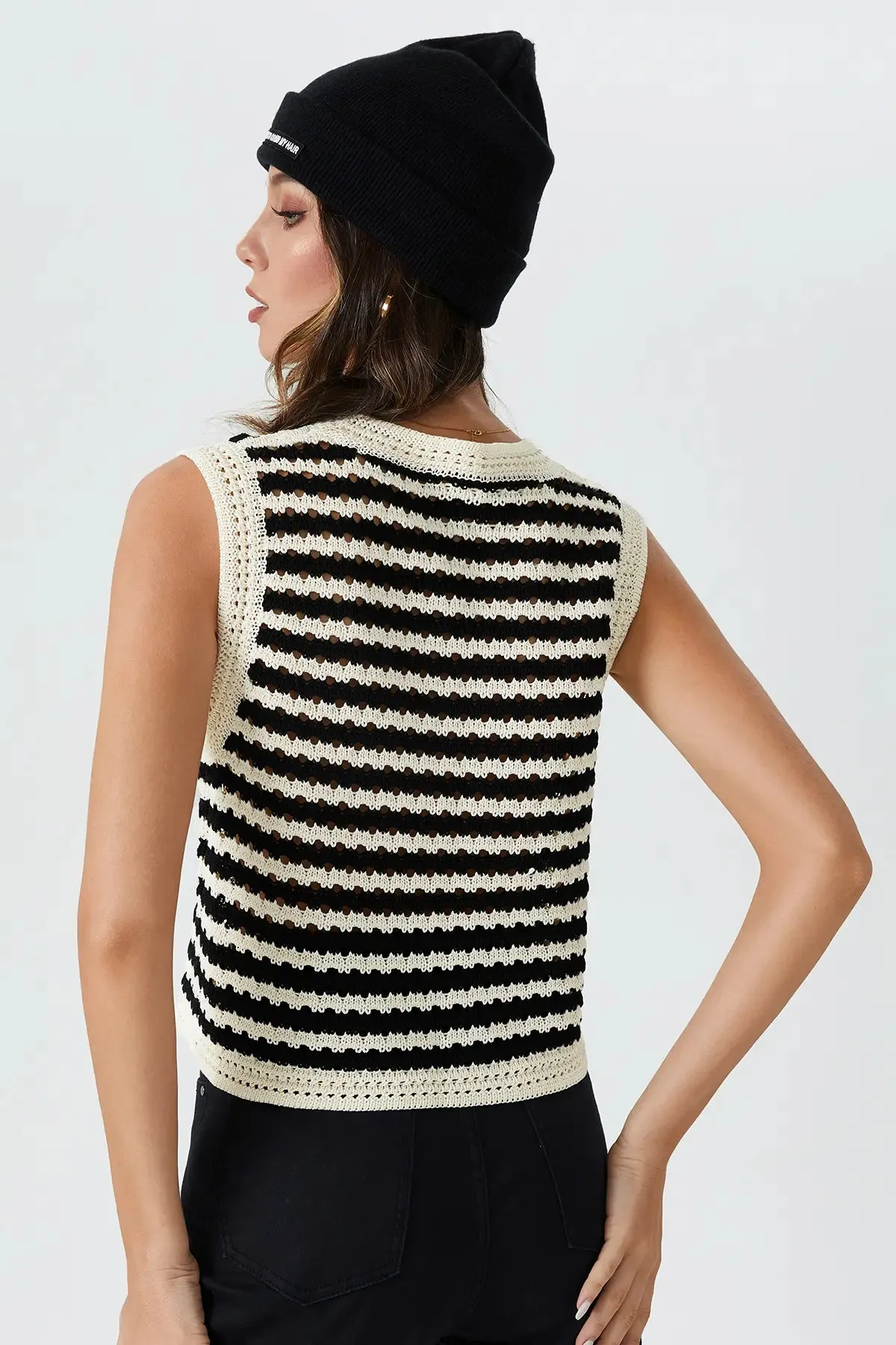 Striped Hollow Out Sweater Vest