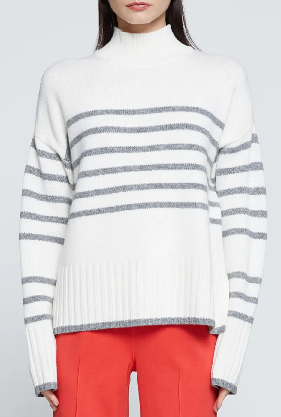 STRIPED MOCK NECK SWEATER