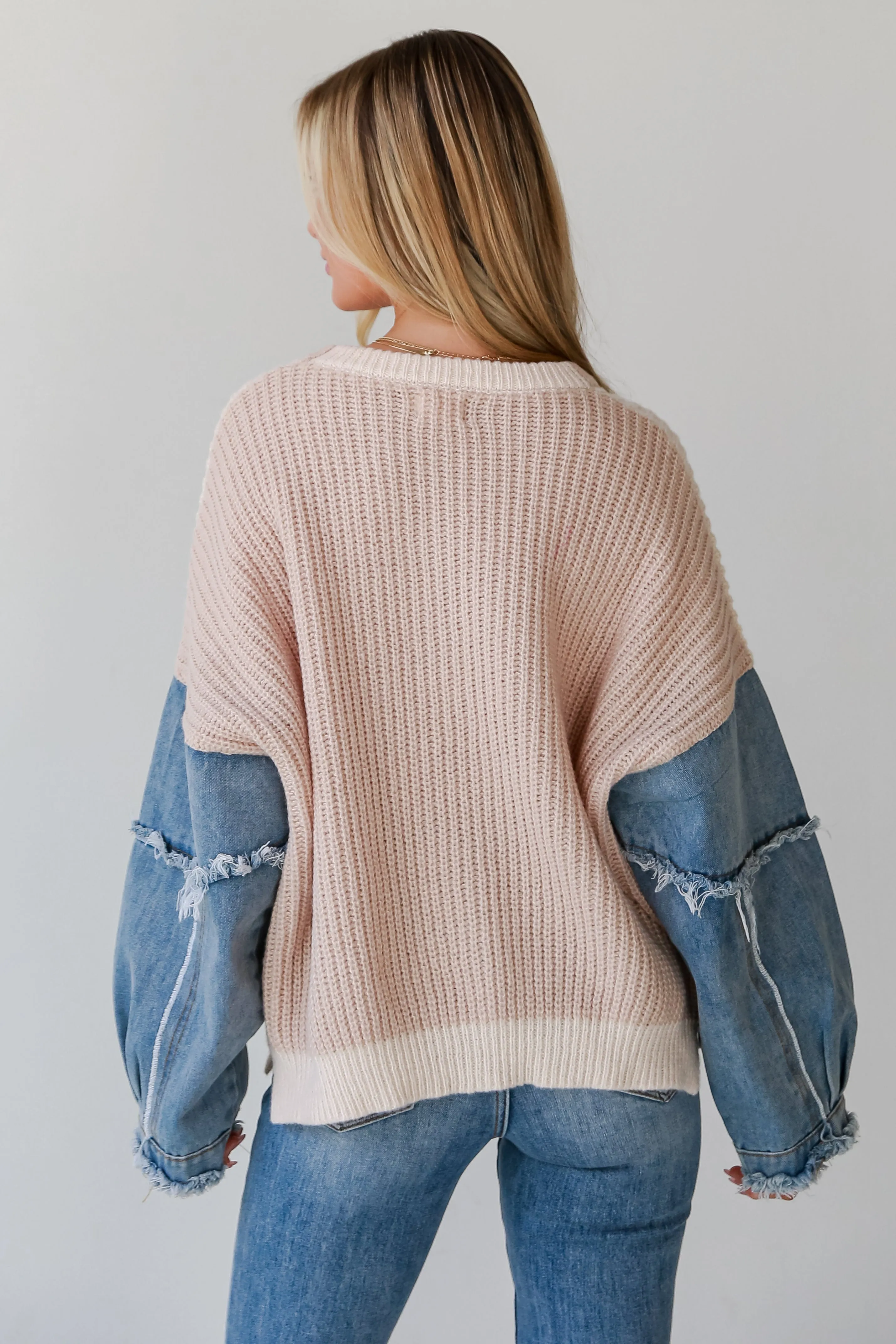 Stylish Direction Ivory Denim Sleeve Oversized Sweater