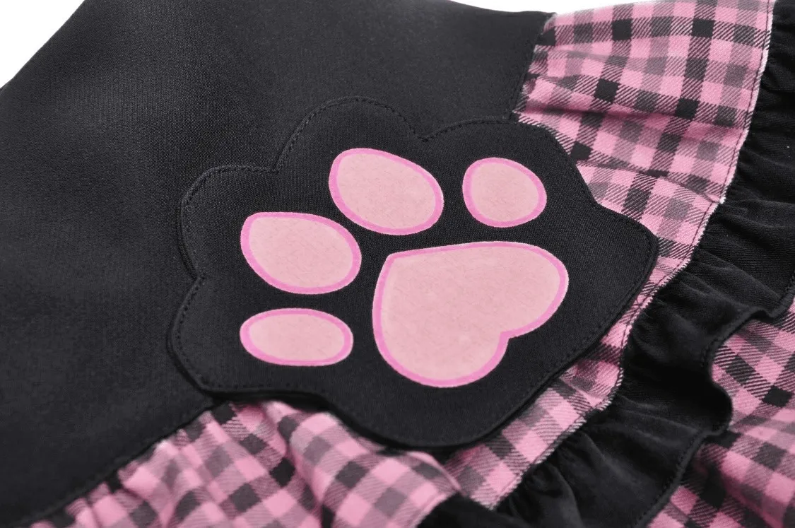 Stylish Plaid Ruffled Skirt with Paw Print Detail