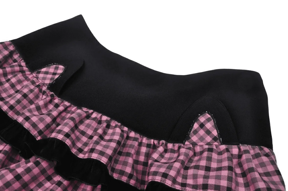 Stylish Plaid Ruffled Skirt with Paw Print Detail