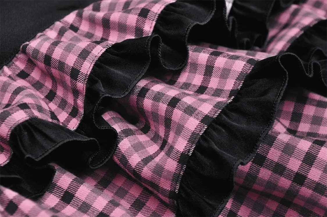 Stylish Plaid Ruffled Skirt with Paw Print Detail