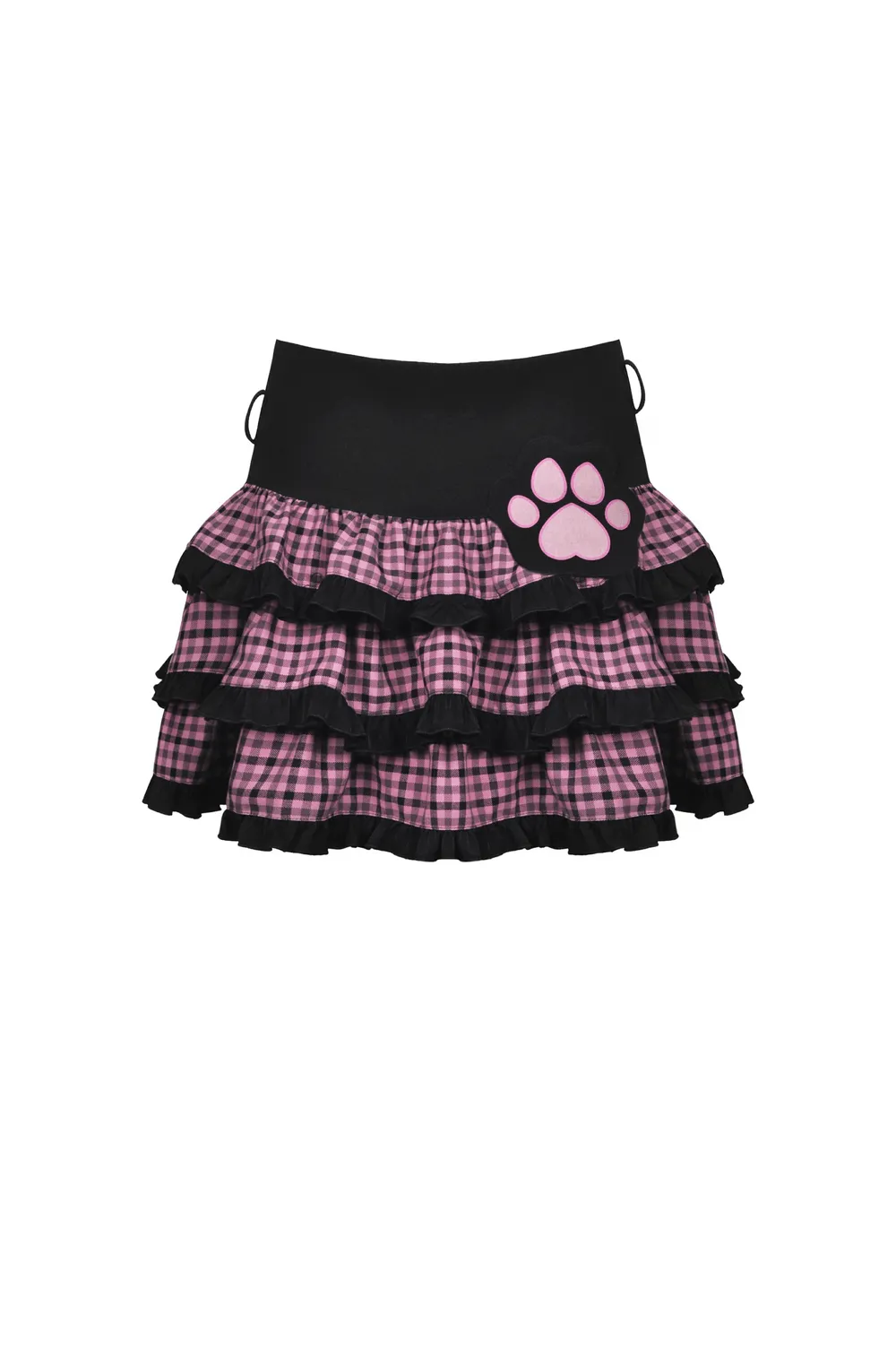 Stylish Plaid Ruffled Skirt with Paw Print Detail