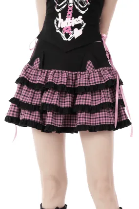 Stylish Plaid Ruffled Skirt with Paw Print Detail