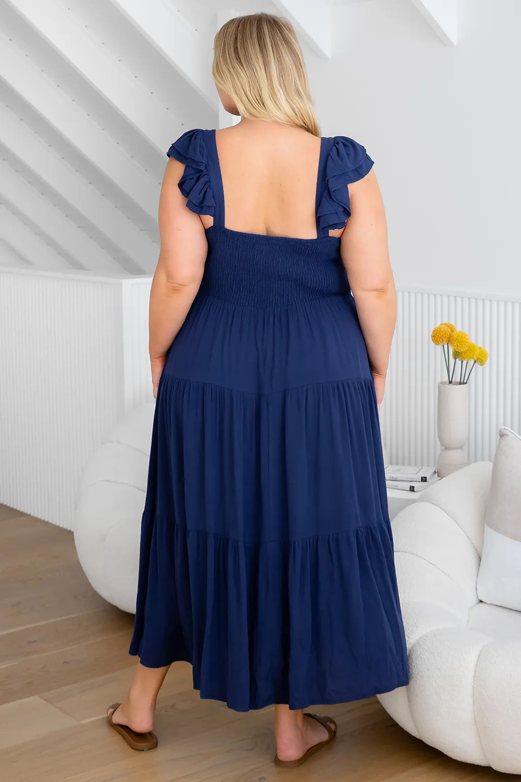 Tallulah Shirred Midi Dress Deep Blue